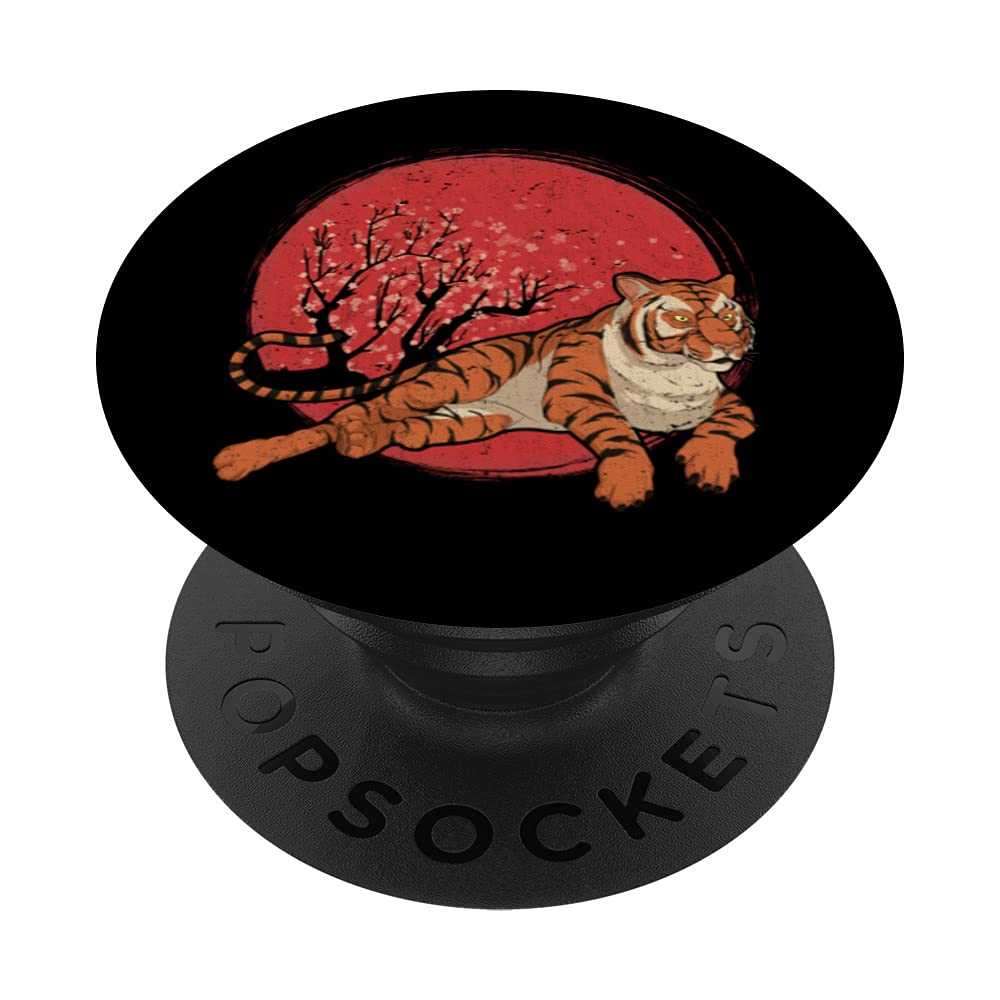 Predator Cherry Blossom Animal Wild Cat Asian Tiger PopSockets Swappable PopGrip - Phone Grip Stand for iPhone, Samsung & Smartphones - Perfect for Gaming, Selfies & Daily Use