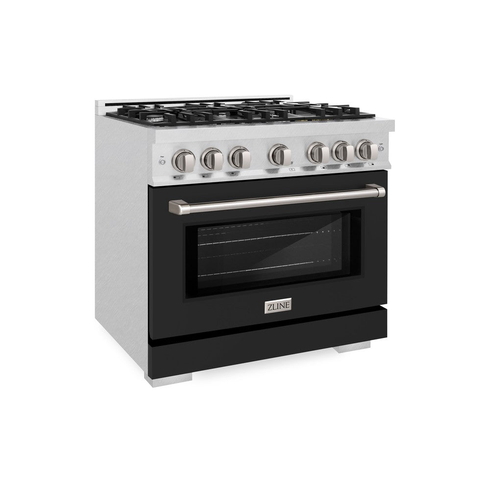 ZLINE 36-Inch 5.2 cu. ft. Dual Fuel Range with 6-Burner Gas Cooktop & Electric Convection Oven - Satin Stainless Steel with Black Matte Door (HDRS BLM 36) | Professional Kitchen Appliance for Home Chefs & Cooking Enthusiasts