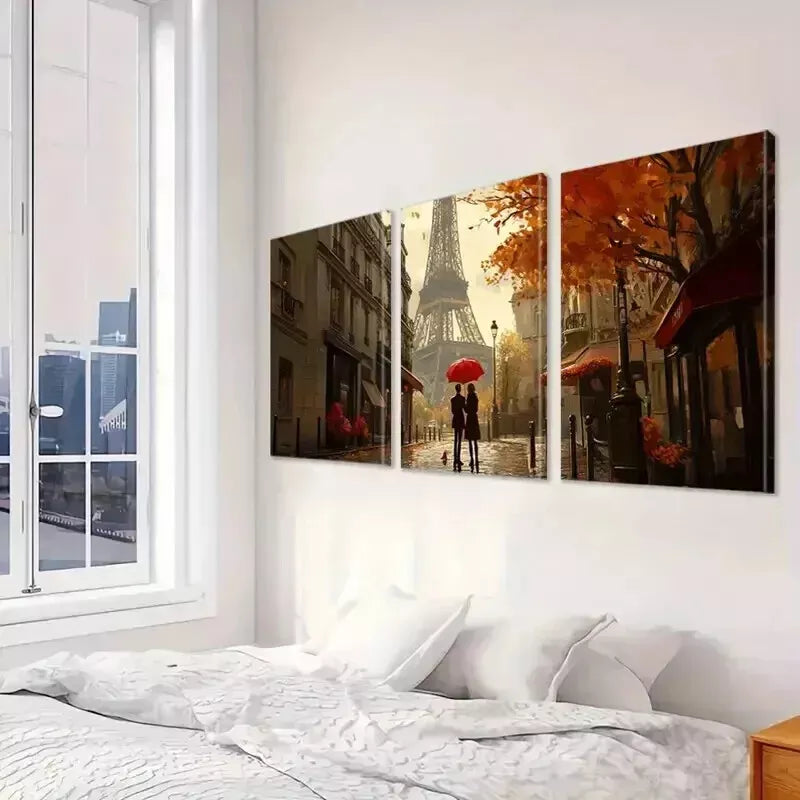 3-Piece Modern Couple Walking Near Eiffel Tower Wall Art Set - Framed Canvas Prints 40x60cm - High Quality Australian Made Wall Decor for Living Room, Bedroom & Office - Ready to Hang Home Decoration