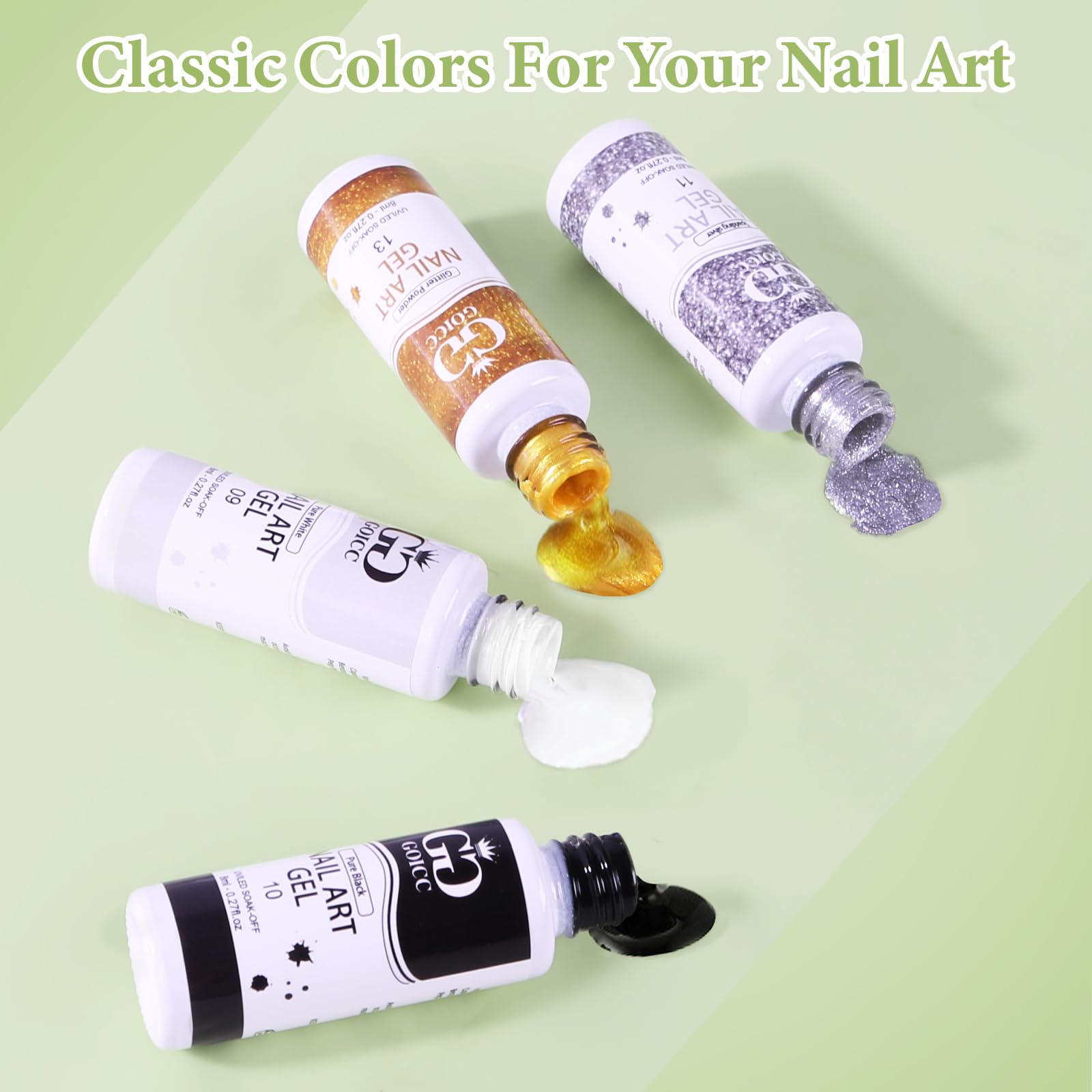 Gel Nail Polish Set - 4 Colors Black & White Soak Off UV/LED Nail Art Design Kit (8ml with Brush) - Perfect for Salon, Home Manicures & DIY Nail Designs