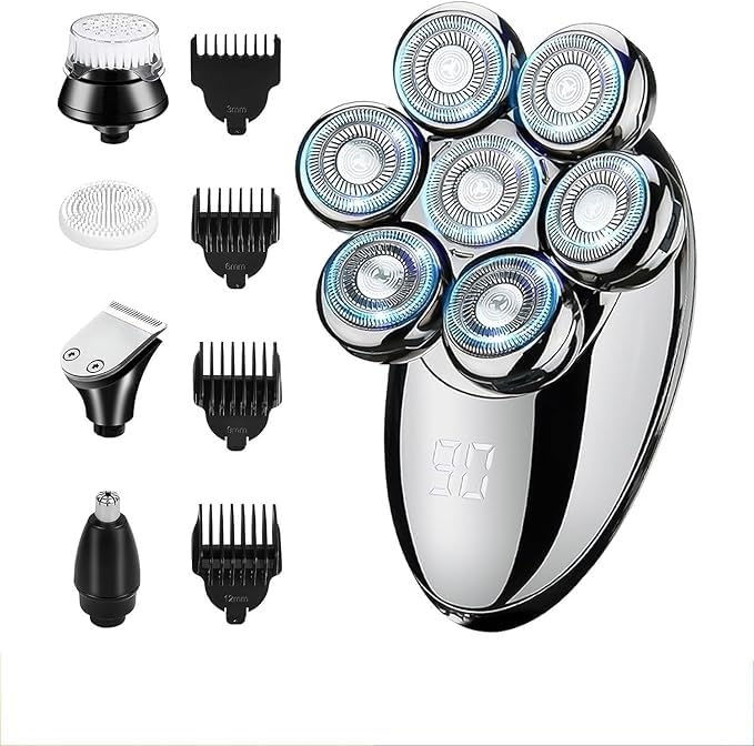 Professional 5-in-1 Electric Shaver for Bald Men - Waterproof Head Shaver, Beard Trimmer & Nose Hair Clipper - Perfect for Travel, Gym & Daily Grooming Routine