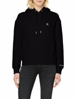 Calvin Klein Women's Embroidered Hoodie Sweatshirt - Black (CK Black) Size S | Casual Streetwear & Loungewear for Everyday Comfort