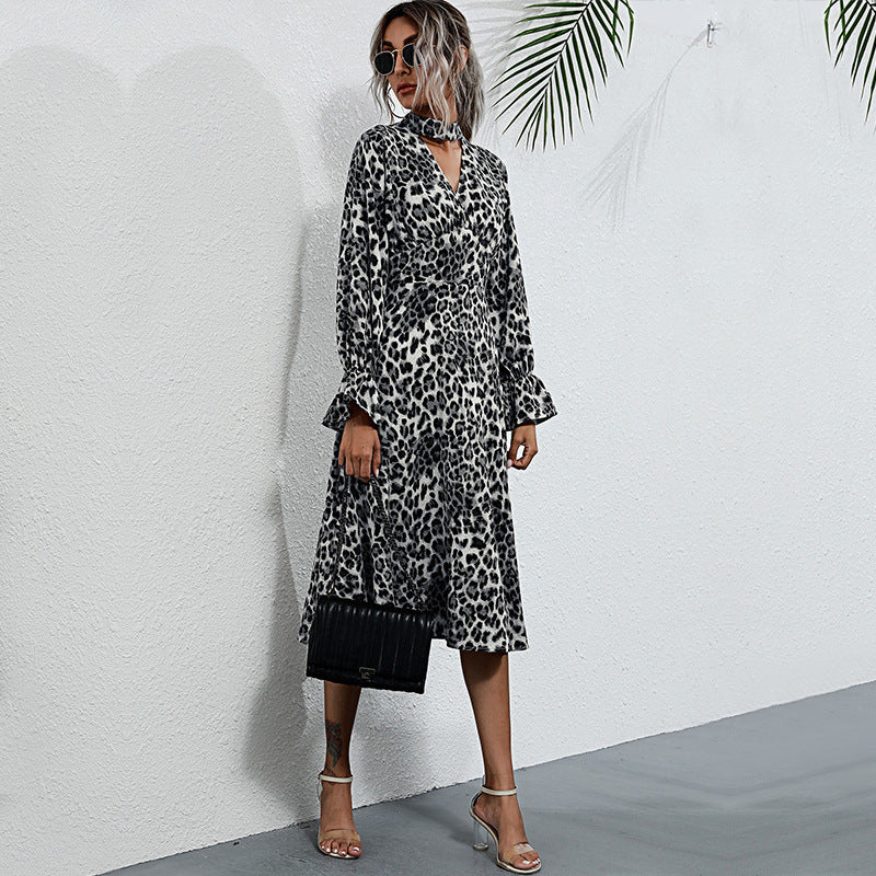 Women's Leopard Print Midi Dress - Flowy A-Line Animal Print Party Dress for Women | Perfect for Cocktail Parties, Date Nights & Special Occasions