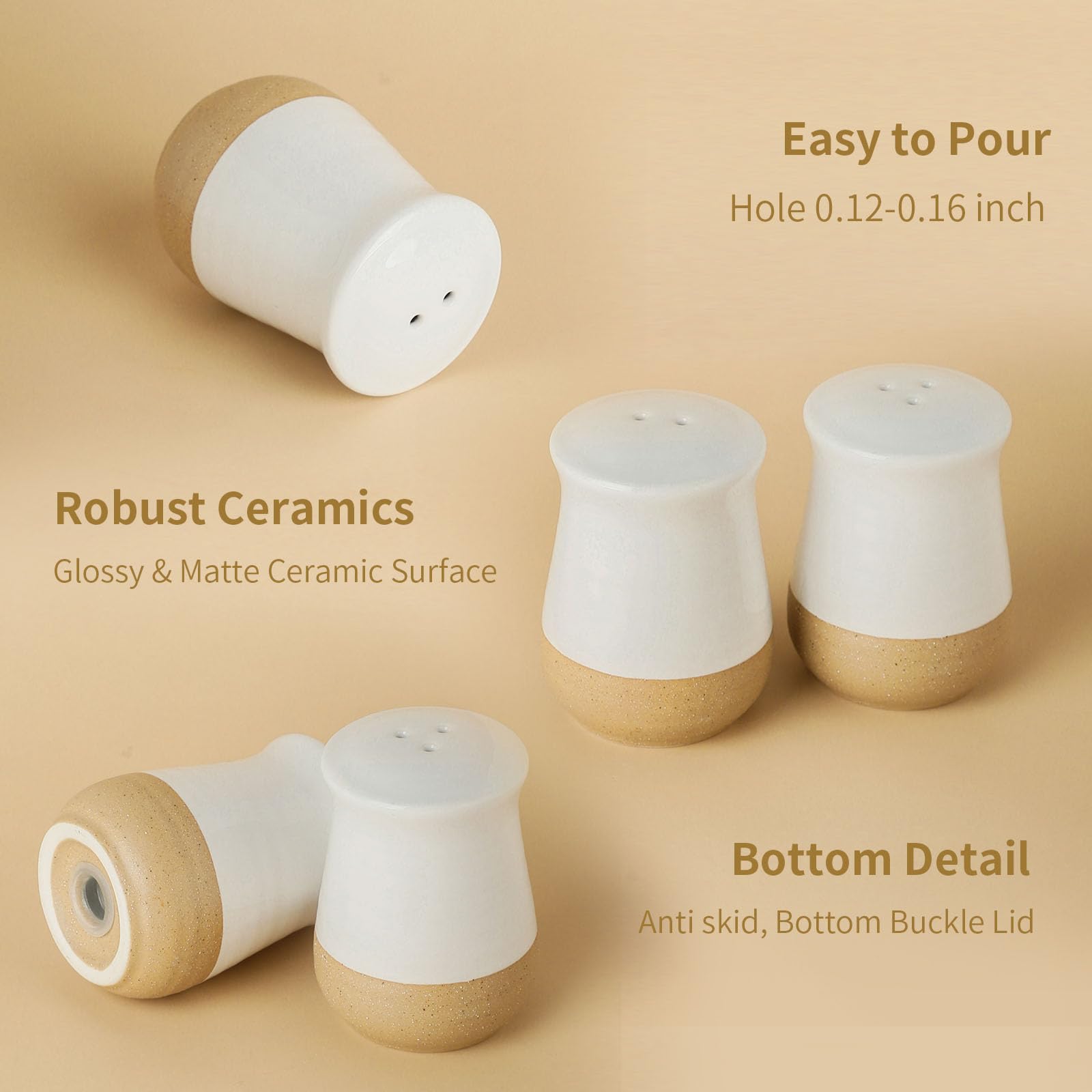 Premium Ceramic Salt and Pepper Shakers Set - Farmhouse Style White Kitchen Spice Shakers with Refillable Lids - Perfect for Dining Table, Kitchen Counter, and Farmhouse Home Decor