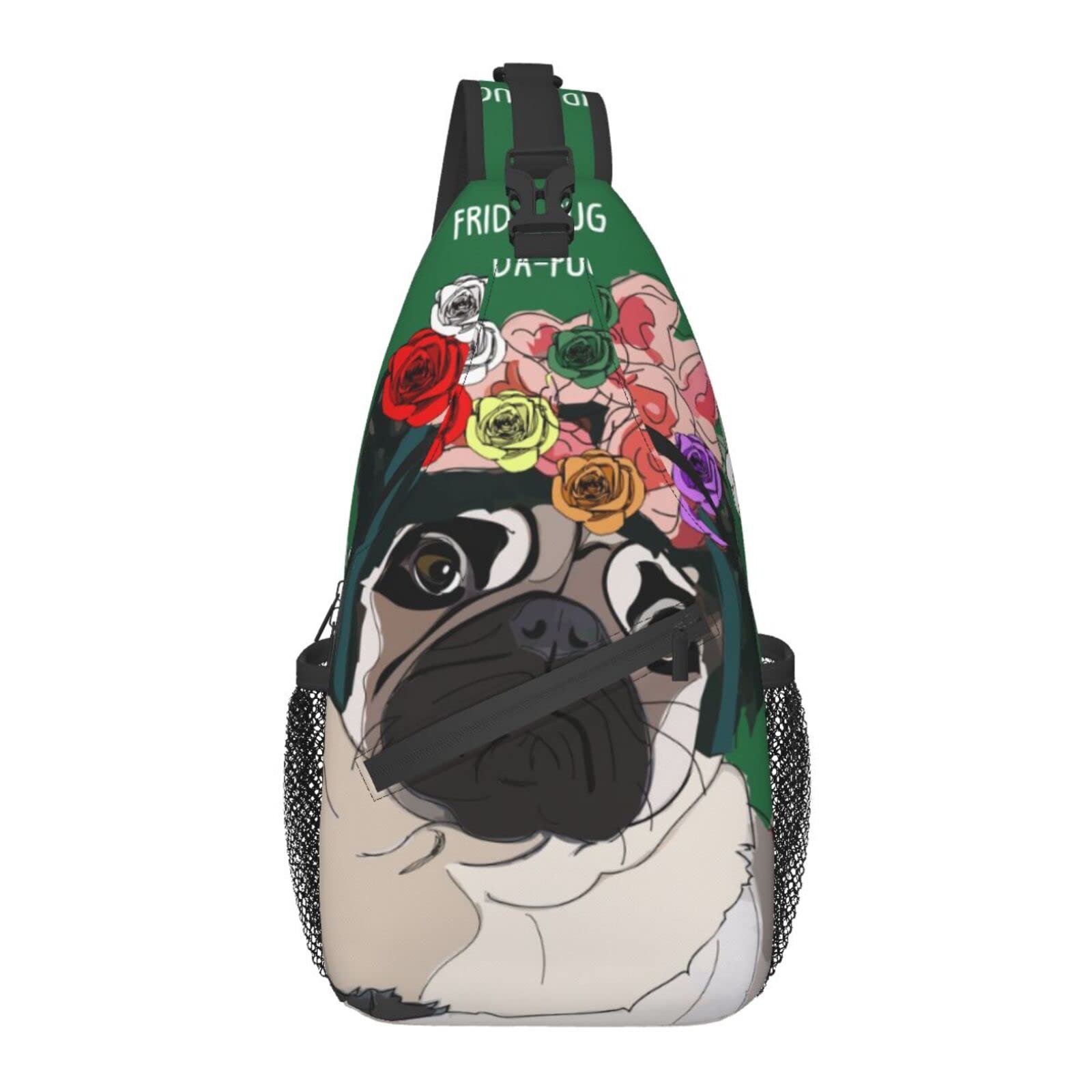 Floral Pug Dog Sling Bag - Crossbody Shoulder Chest Backpack for Women & Men - Perfect for Travel, Hiking, Outdoor Sports & Festival Fashion