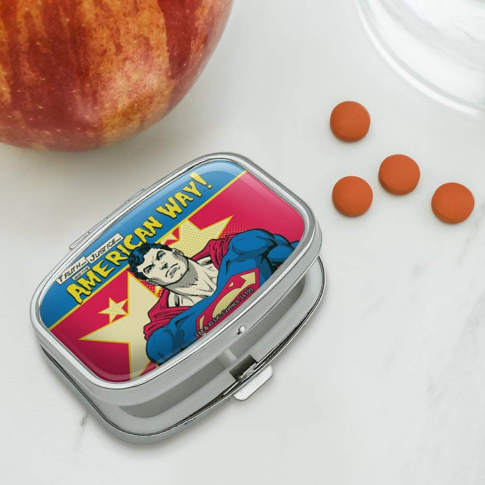 Superman The American Way Rectangle Pill Case & Trinket Gift Box - Perfect for Travel, Medication Storage, and Collectibles Display