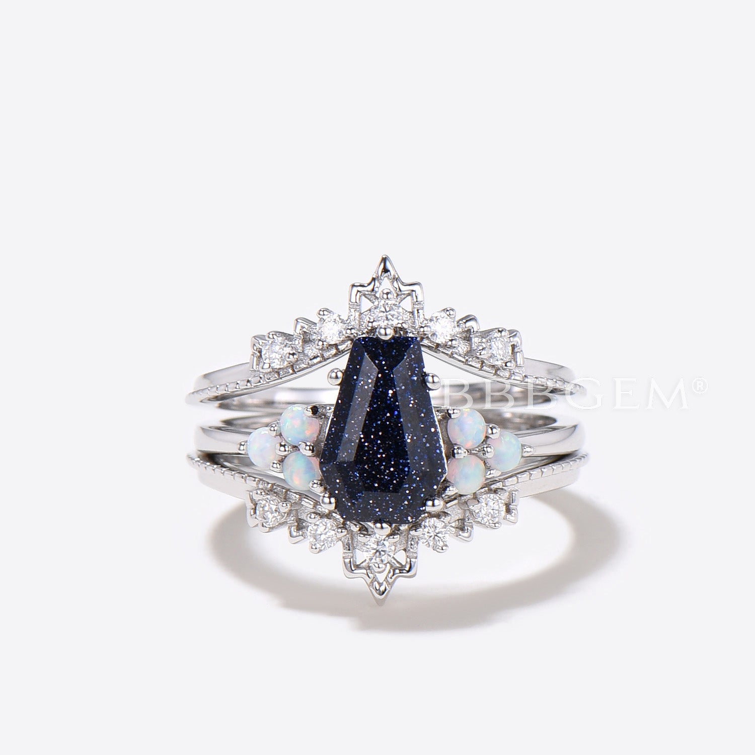 3pcs Blue Sandstone Coffin Engagement Ring - Silver Galaxy Nebula Wedding Band for Women, Perfect for Proposals, Anniversaries & Special Occasions