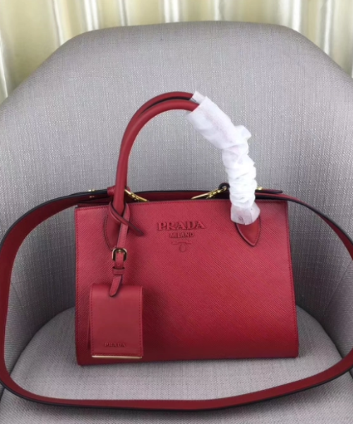 Prada Monochrome Saffiano Leather Handbag for Women - Luxury Red Crossbody Bag for Work, Travel & Evening Events