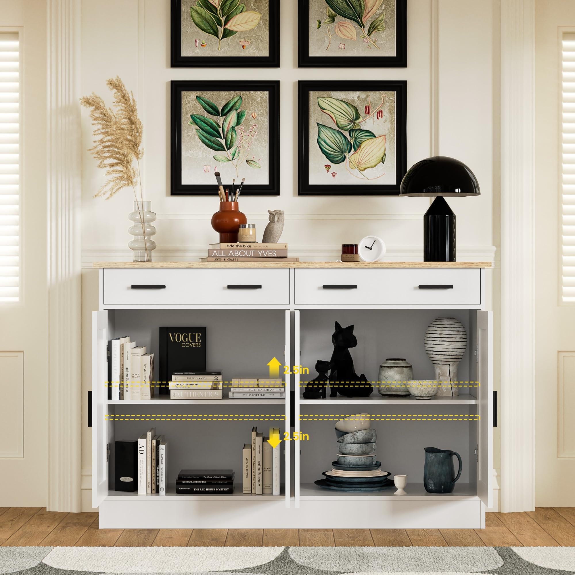 Anystyle White Buffet Cabinet with 2 Drawers & 4 Doors - Kitchen Coffee Bar Cabinet, Living Room Sideboard Storage for Dining Room & Home Decor | Perfect for Entertaining, Displaying China & Organizing Kitchen Essentials