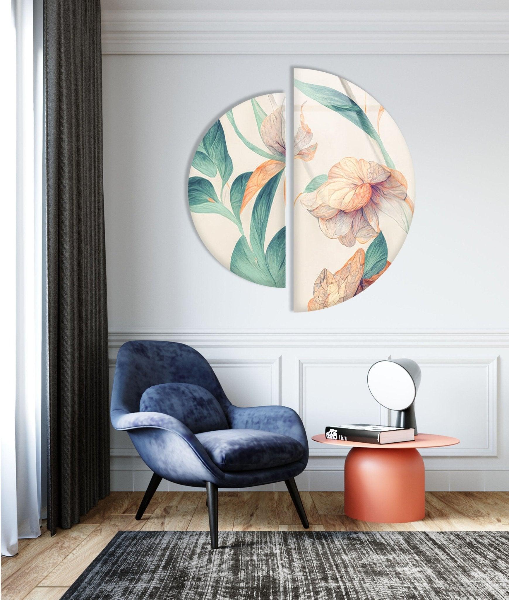 2 Piece Blue & White Flower Glass Wall Art Set - Handmade Decorative Hanging Panels for Living Room, Bedroom & Office Decor - Perfect for Home, Apartment & Wedding Decorations