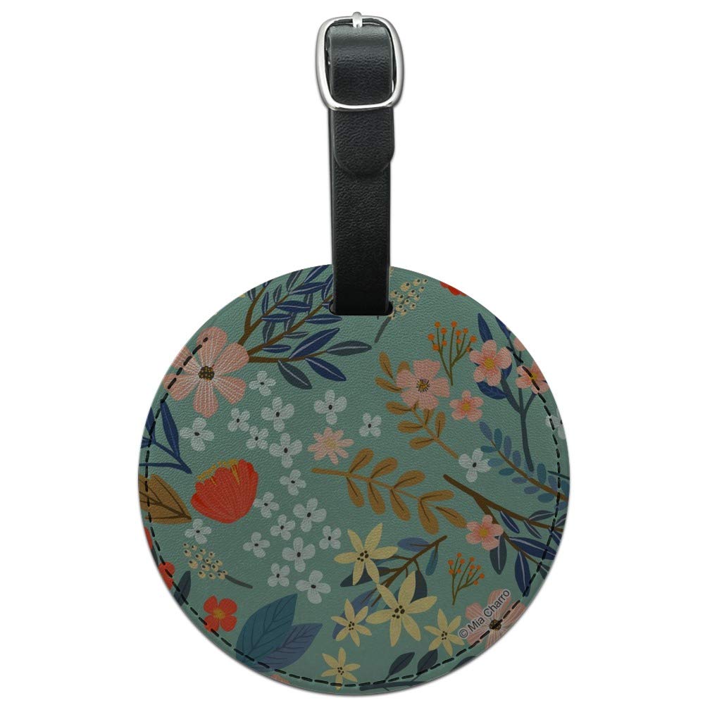 Round Leather Luggage Tag with Margarida Flowers - Durable Suitcase ID Card Holder for Carry-On Bags | Perfect for Travel, Business Trips & Vacation Identification