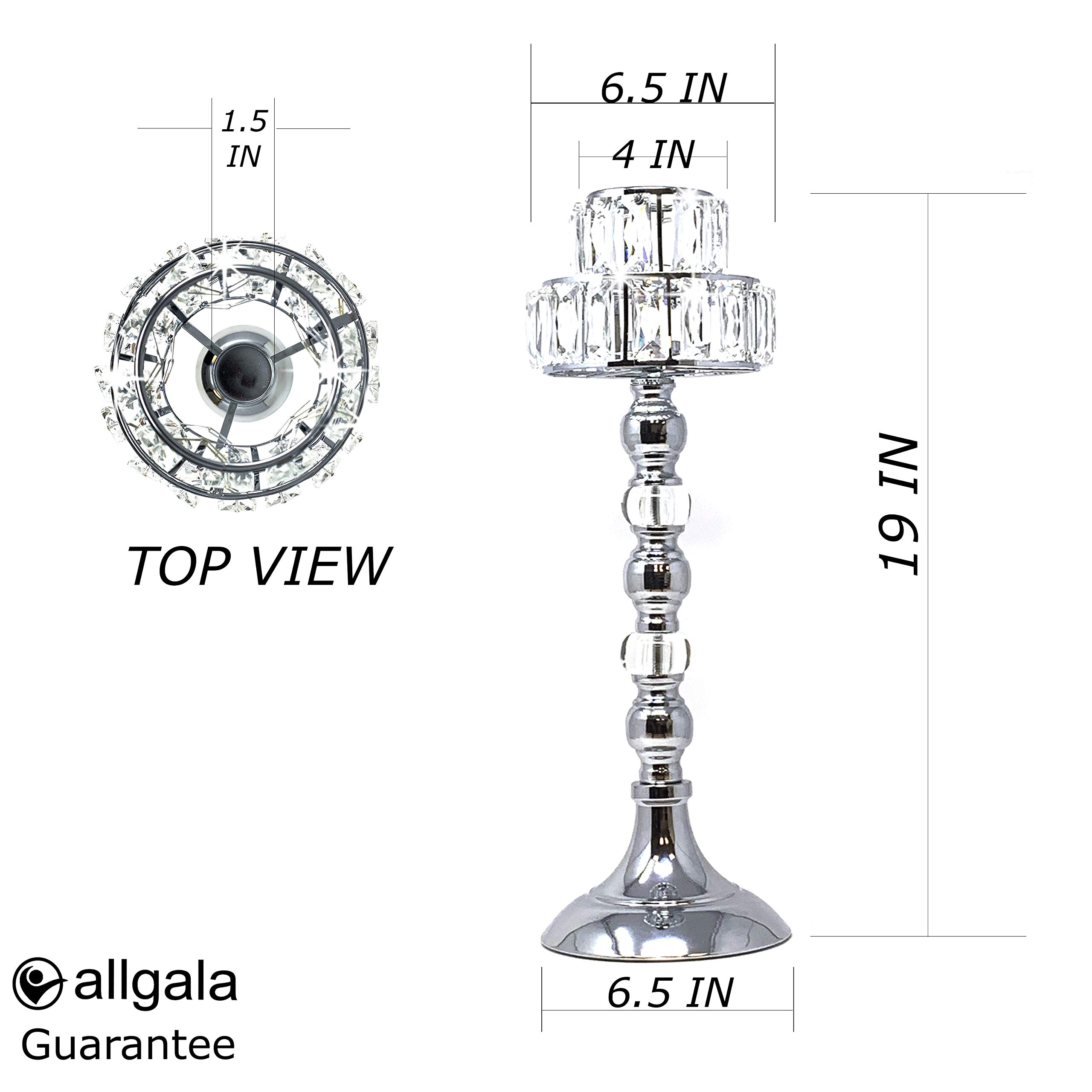 Allgala 19-Inch Elegant Lamp-Style Tealight Candle Holder with Crystal Blocks - Silver Chrome Finish (HD89012) - Perfect for Wedding Centerpieces, Romantic Dinners & Home Decor