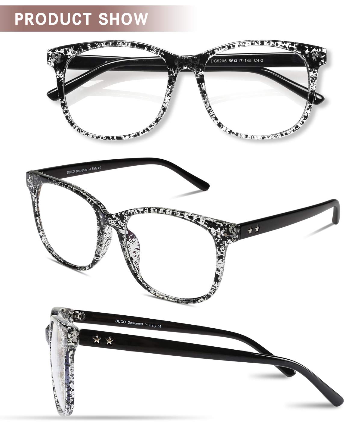 DUCO Blue Light Blocking Glasses for Men & Women - Anti Eyestrain Computer Gaming Glasses, Square Reading Eyeglasses (Model 5205) - Perfect for Office Work, Online Classes & Nighttime Screen Use