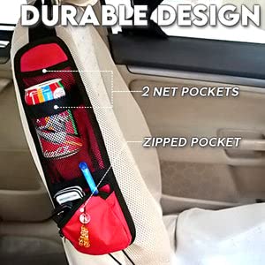 Car Seat Side Organizer - Hanging Storage Bag with Multi-Pockets & Mesh Phone Holder for Cars & Trucks | Perfect for Road Trips, Commuting & Family Travel (Blue)