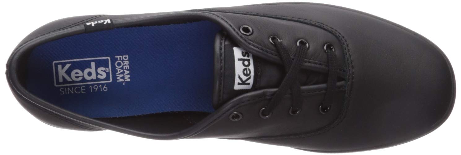 Keds Women's Champion Black Leather Wide Width Sneakers Size 13 - Comfortable Casual Shoes for Walking, Work & Everyday Wear