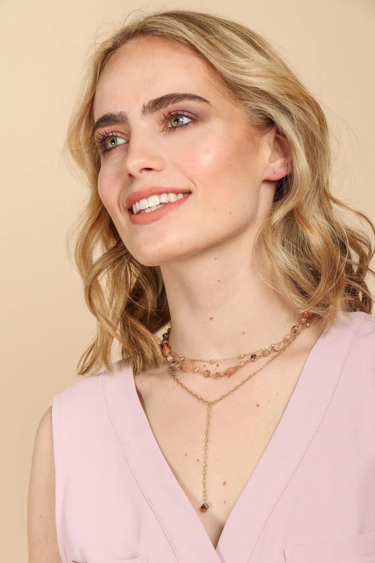 Elegant Multi-Layer Gold Chain Beaded Quartz Drop Necklace for Women - Perfect for Parties, Weddings & Evening Events