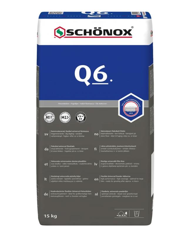 Kakelfix 15kg Schonox Q6 Fast-Setting Tile Adhesive - Perfect for Quick Bathroom & Kitchen Tile Installations