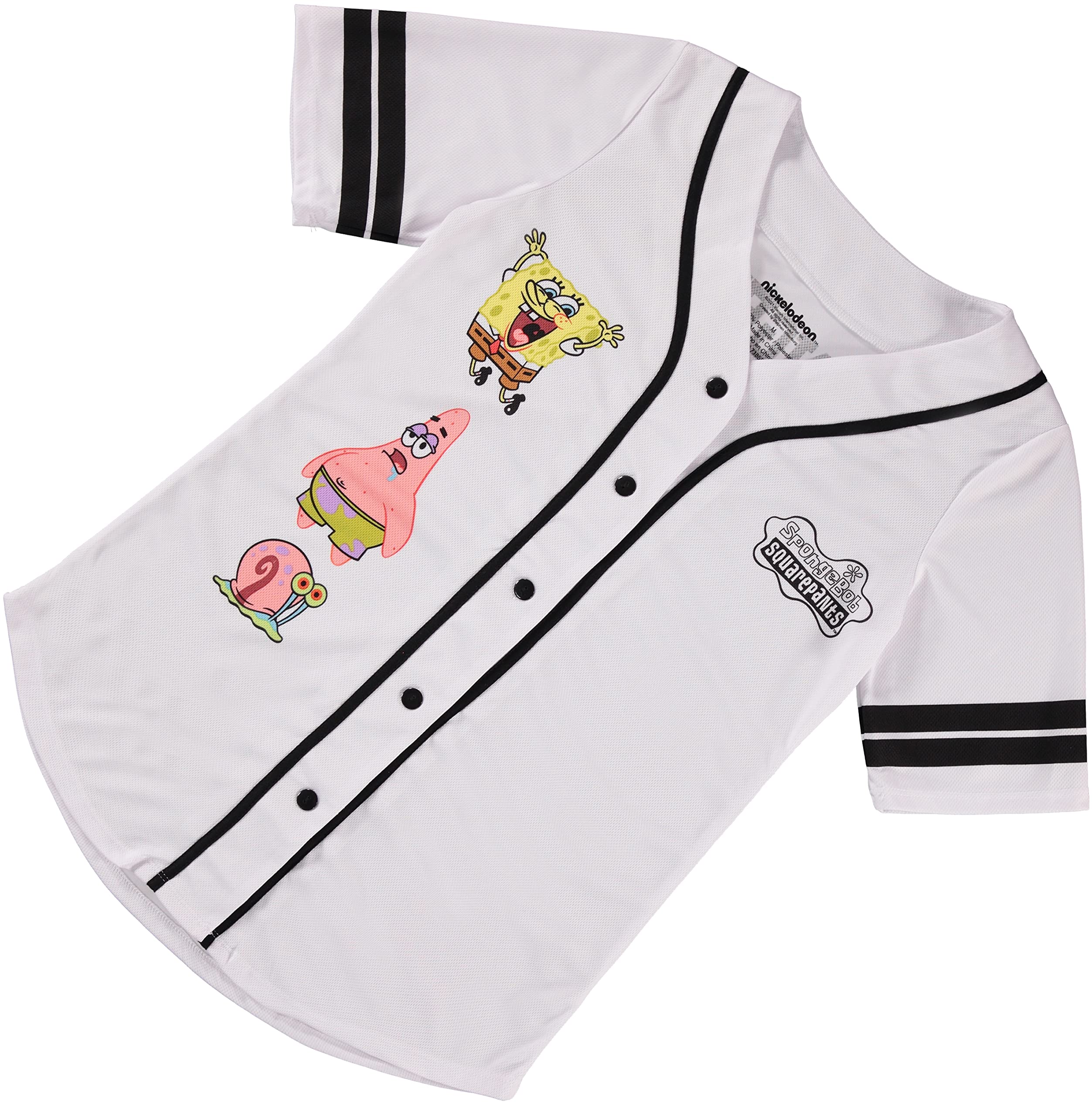 SpongeBob SquarePants Women's Baseball Jersey - Spongebob, Mr. Krabs, Squidward, Patrick Character Designs - Breathable Mesh Button Down Shirt for Casual Wear, Cosplay, and Fan Events