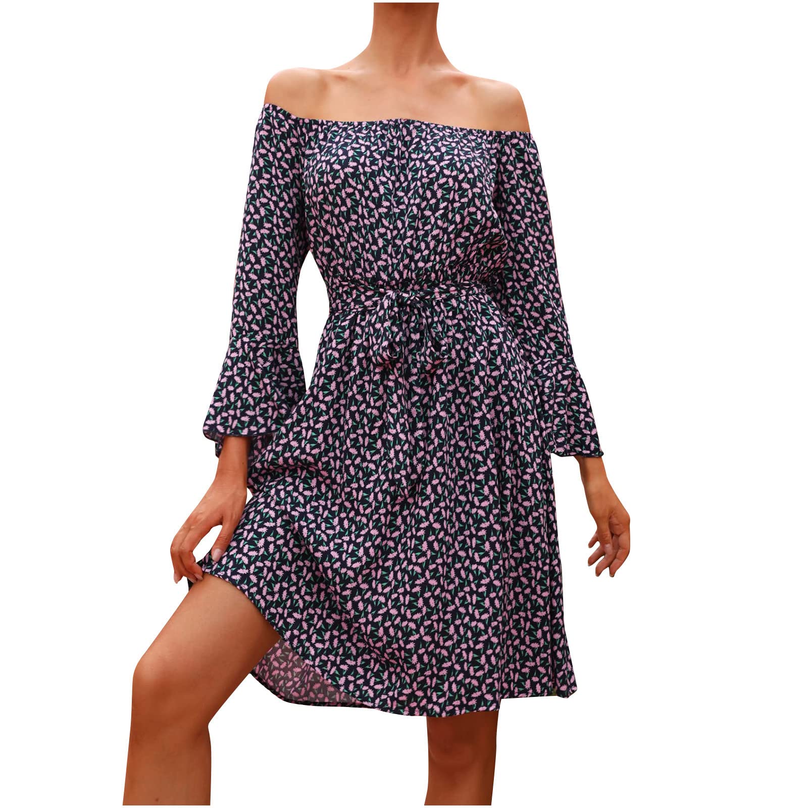 Plus Size Summer Dresses for Women - Stretchy Bandage Wrap Long Sleeve Floral Print Mini Dress | Casual Party, Beach Vacation & Date Night Outfits