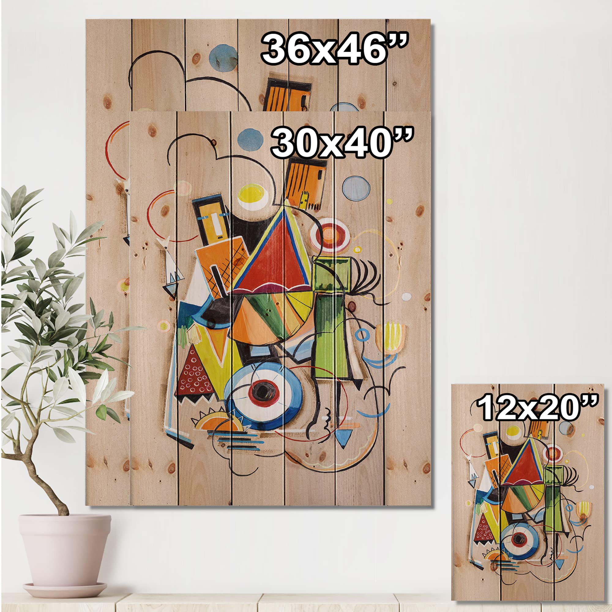 Modern Geometric Abstract Wood Wall Art - Large Red Contemporary Wooden Panels Printed on Natural Pine - Perfect for Living Room, Bedroom & Office Decor