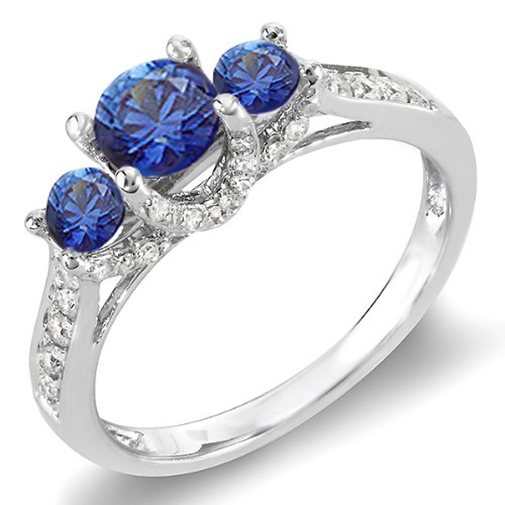 Dazzlingrock Collection 14K Solid White Gold Women's Engagement Ring with White Diamond & Blue Sapphire - Perfect for Bridal, Wedding, and Anniversary Gifts