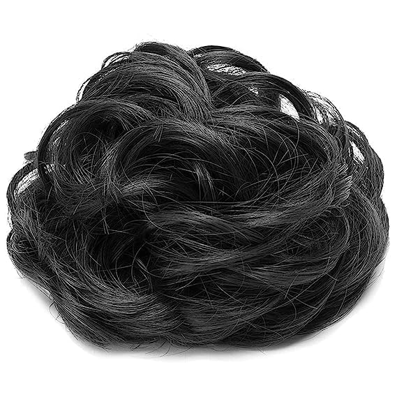 DELORUS 1PCS Messy Bun Hair Extension - Artificial Hair Bun for Women with Rubber Band - Black False Hair Scrunchie for Quick & Easy Hairstyles - Perfect for Work, Gym, Parties & Everyday Wear