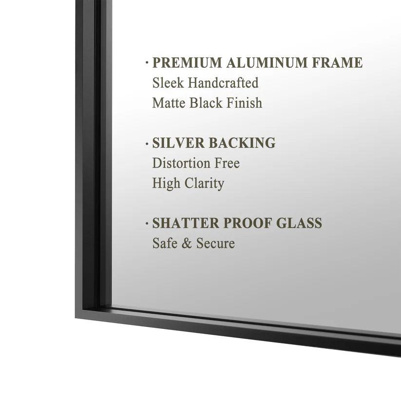 Sleek Modern Black Aluminum Framed Wall Mirror - Full Length Floor Mirror for Bedroom, Living Room & Entryway Decor