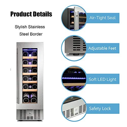 Antarctic Star 12 Bottle Wine Cooler Refrigerator - 18 Bottle Capacity Beverage Fridge, Freestanding/Built-in Stainless Steel Mini Fridge with Digital Temperature Control & Double Layer Tempered Glass Door - Perfect for Home Bar, Kitchen, Office or Basement Wine Storage