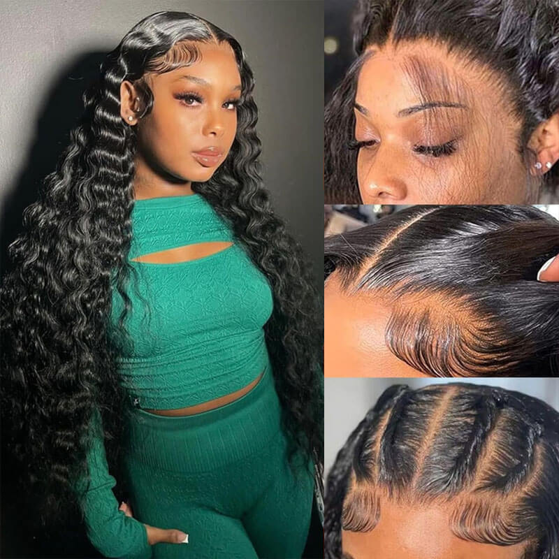 Eullair Deep Wave Glueless Human Hair Wig - 6x4 5x5 HD Lace Closure Wig - Pre Cut, Pre Plucked Hairline - 30s Quick Install - Perfect for Daily Wear, Parties & Special Occasions