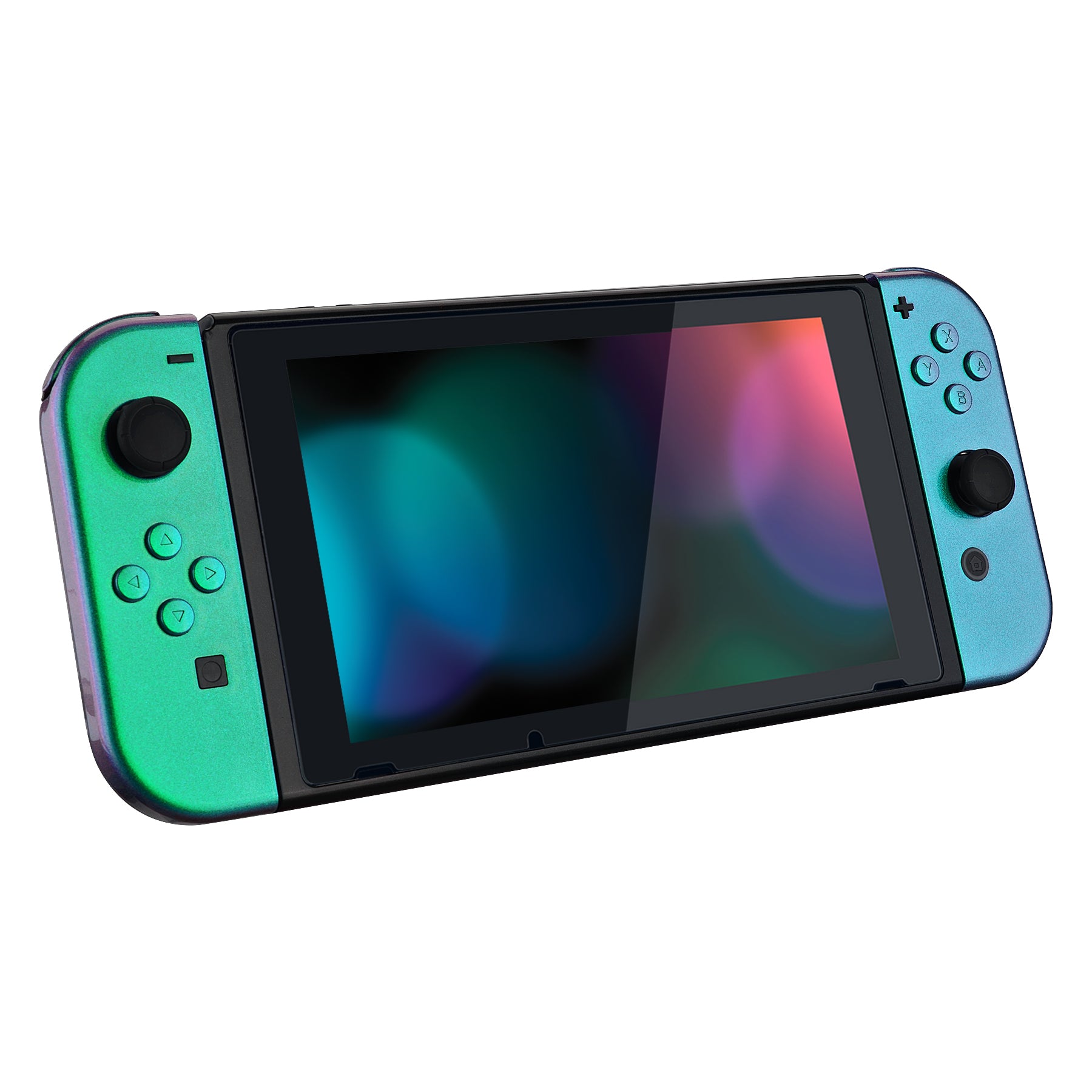 eXtremeRate Glossy Back Plate Replacement Shell for Nintendo Switch & Joy-Con Controllers - Chameleon Green Purple (QP311) | DIY Custom Housing with Full Button Set | Perfect for Gaming Enthusiasts & Console Modders
