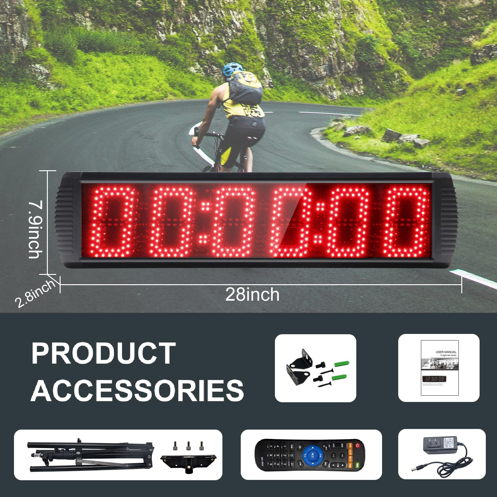 Portable 5-Inch High 6-Digit LED Race Clock with Tripod - Digital Countdown/Up Timer for Running Events, 12/24-Hour Display, Remote Control Stopwatch - Perfect for Track Meets, Marathons & Sports Timing