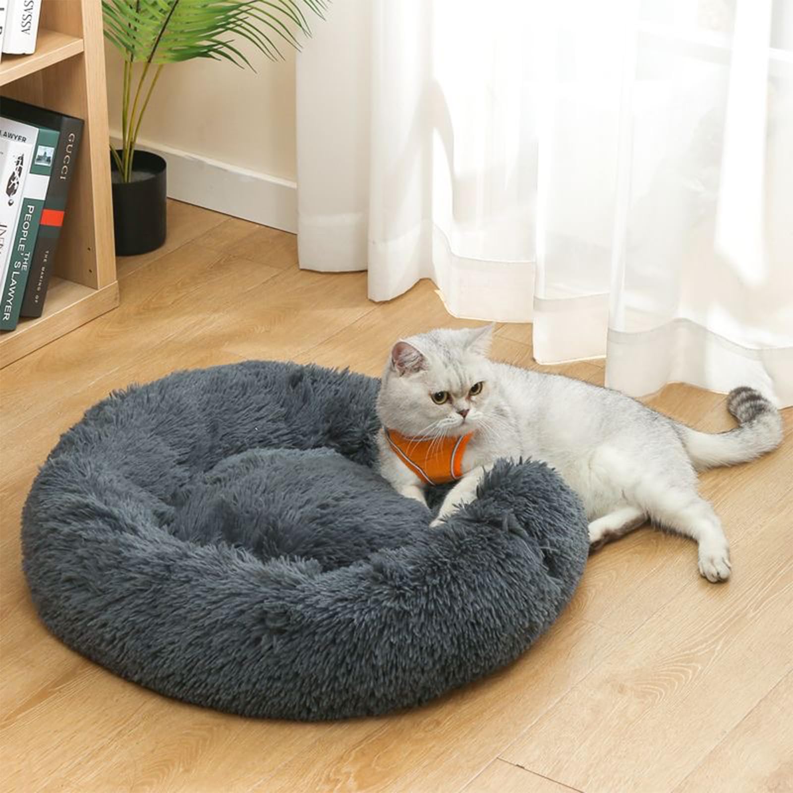 Premium Washable Round Dog Bed for Small Medium & Large Dogs - 24 Inch Calming Pet Bed with Non-Slip Bottom, Ultra Soft & Cozy for Puppies & Kittens - Perfect for Bedroom, Living Room & Crate Comfort