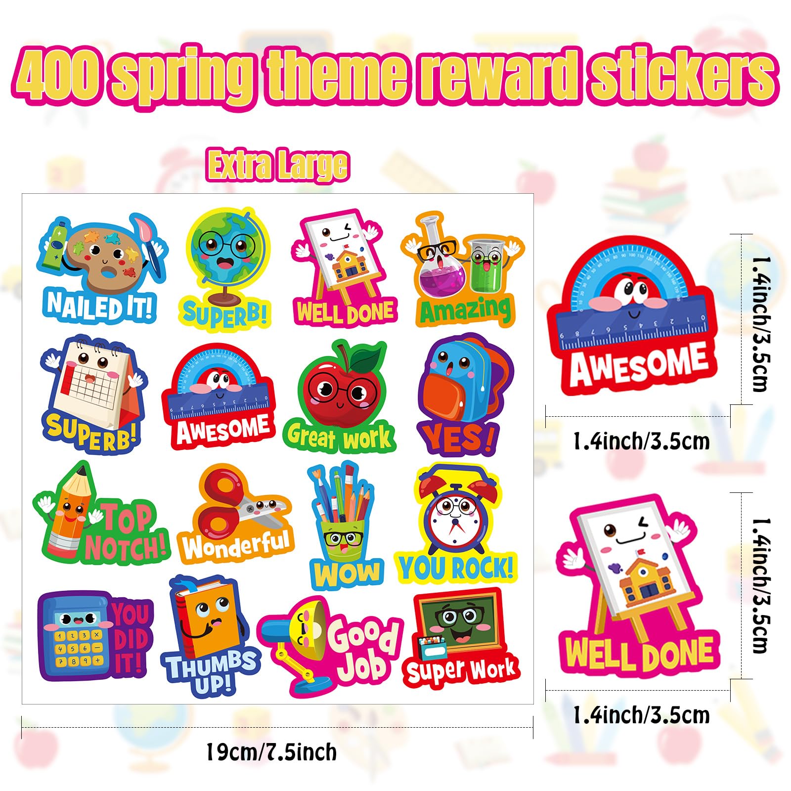 400-Piece Back to School Stickers Set - First Day of School Teacher Reward Stickers, Cute Classroom Decorations & Teacher Supplies for Kids, Homework, Tests, Assignments - Perfect for Kindergarten Parties, Student Incentives & Classroom Activities