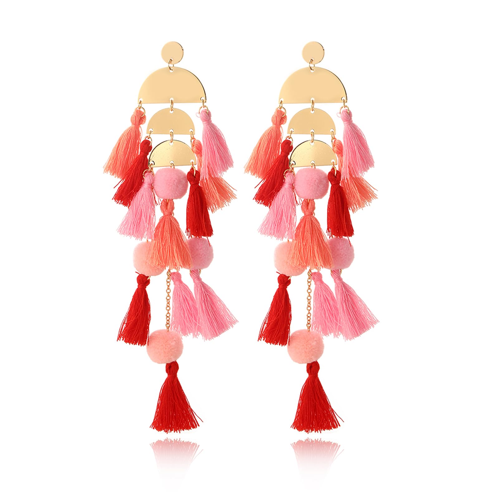 Boho Tassel Dangle Earrings for Women - Handmade Bohemian Statement Jewelry - Long Dangling Earrings for Beach Vacation, Festival, Party & Everyday Wear