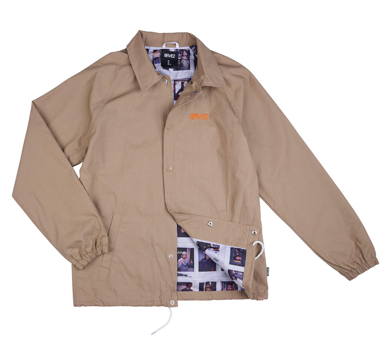 8FIVE2 Men's Ripstop Coach Jacket - Lightweight Windbreaker for Outdoor Sports & Casual Wear (Khaki) - Perfect for Running, Hiking & Street Style