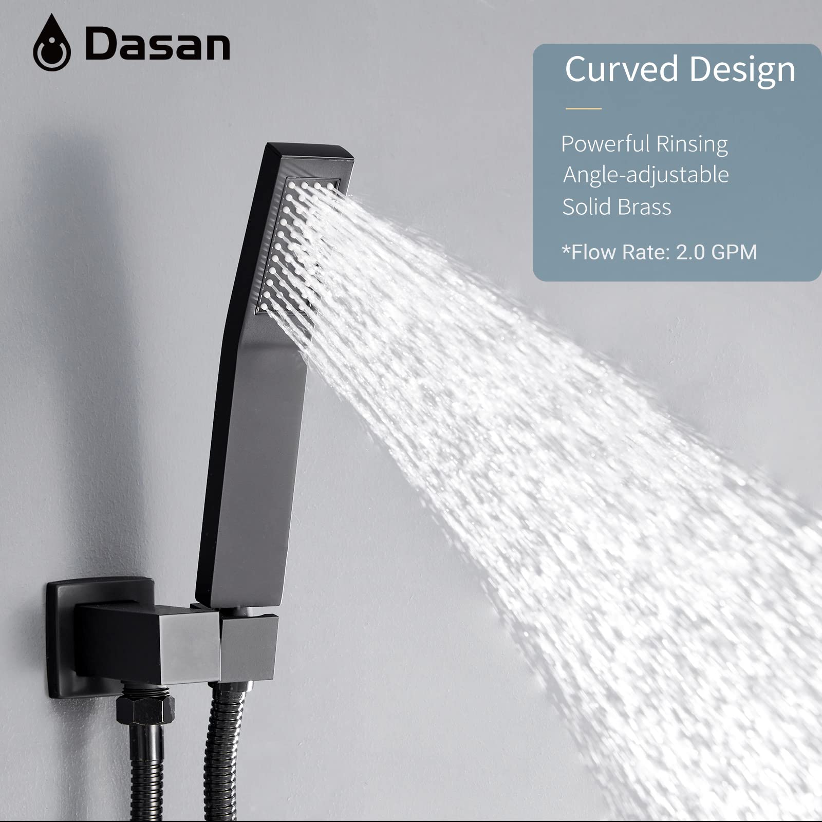 Matte Black Shower System with 4 Body Spray Jets, 12’’ Rainfall Ceiling Shower Head & Handheld Spray - DASAN Full Body Shower Faucet Combo Set (SA-SS03BMB-S12C) for Luxurious Spa-Like Bathroom Experience