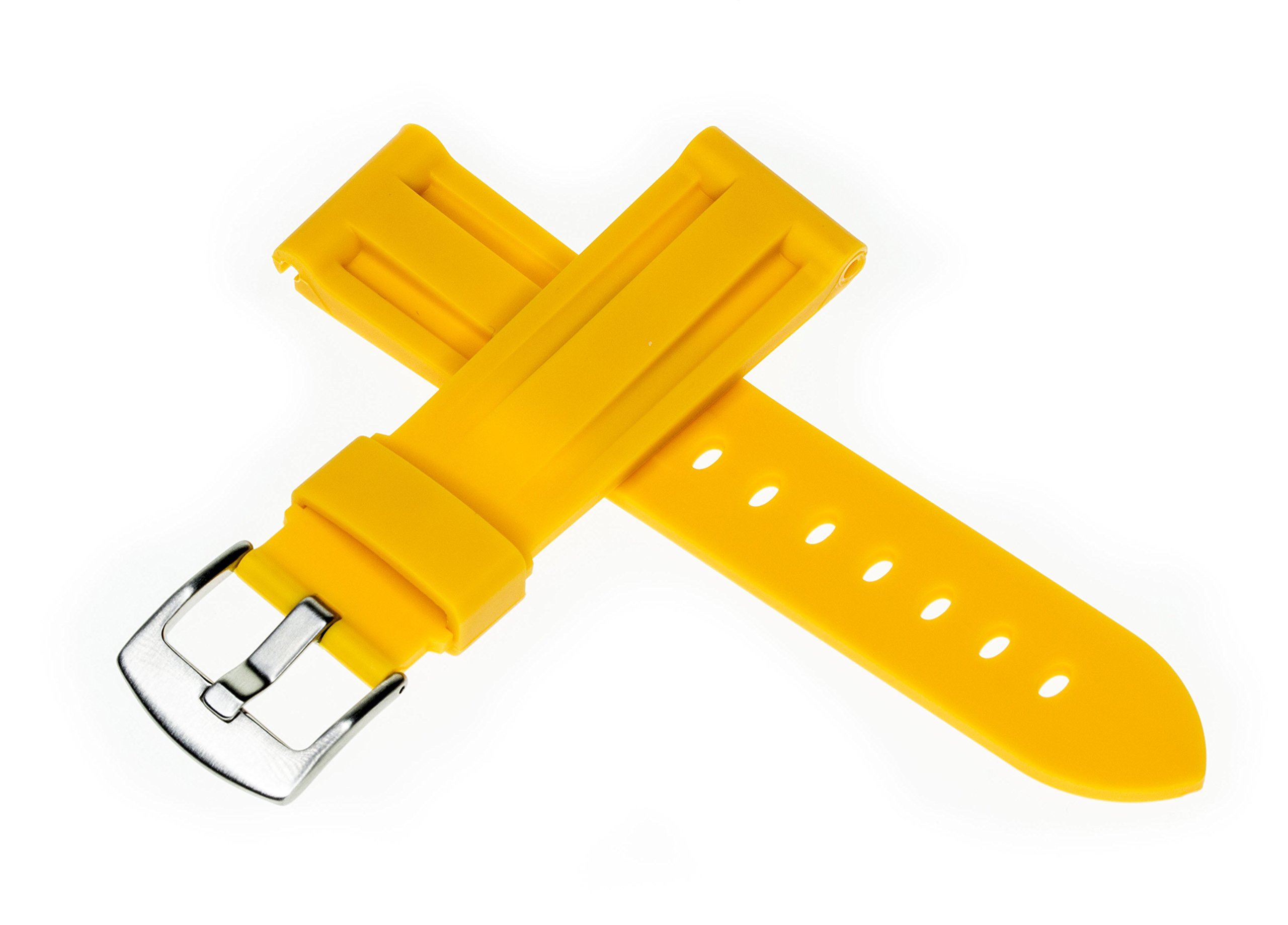 20mm Soft Rubber Diving Watch Band - Yellow Waterproof Strap for Omega & IWC Watches with Brushed Stainless Steel Buckle | Perfect for Swimming, Snorkeling & Outdoor Activities
