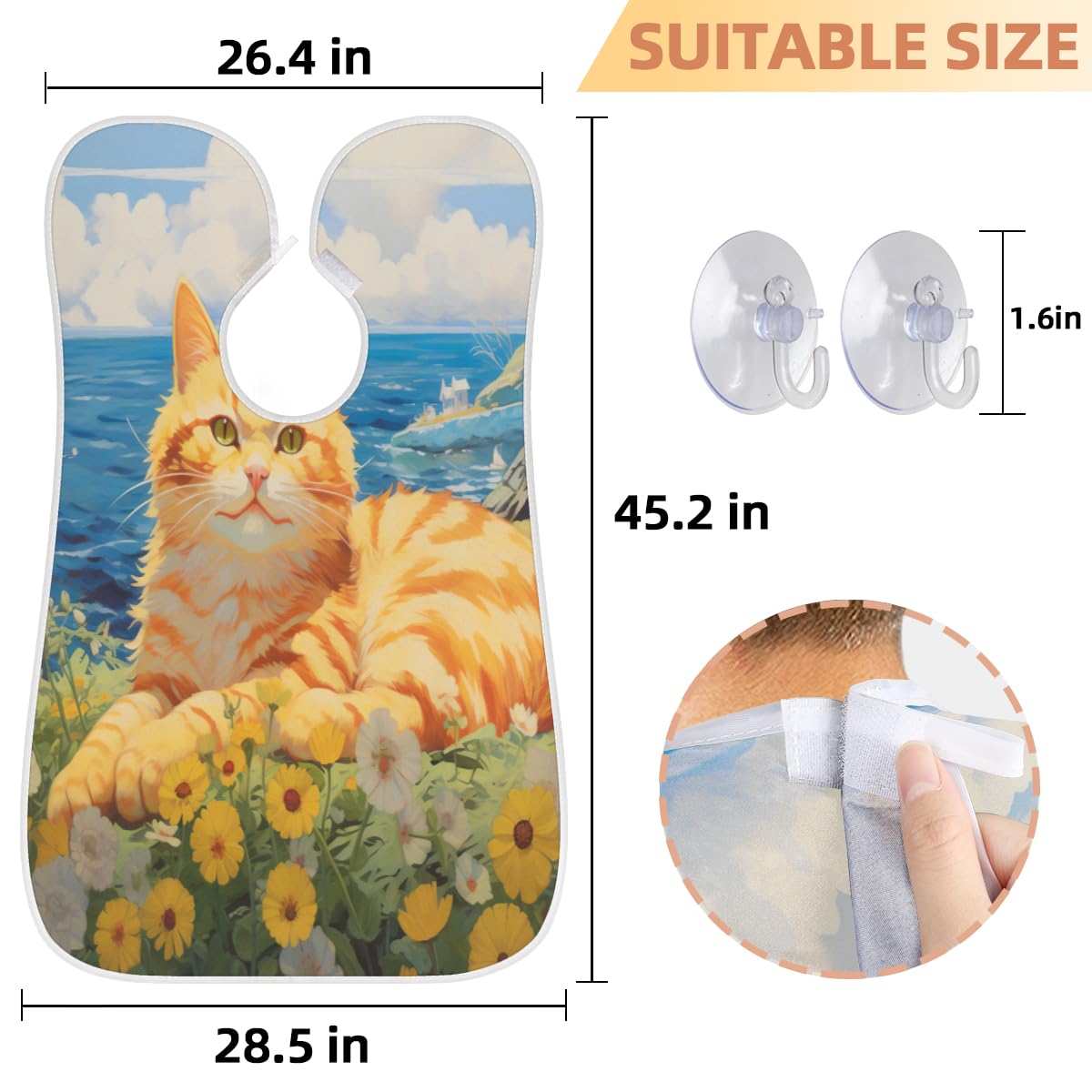 Yellow Cat Flowers Beard Shaving Bib for Men - Waterproof Hair Dye Apron & Makeup Cape for Barber Styling, Beard Trimming & Haircut Accessories - Perfect for Home Grooming, Salon Use & Gift for Barbers