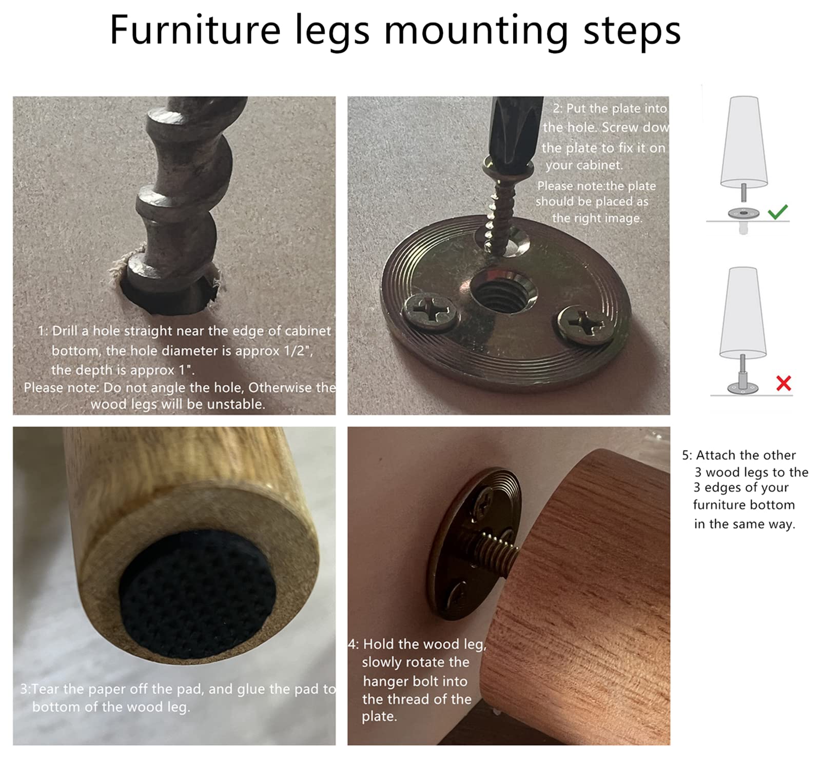 WEICHUAN 8 Inch Solid Wood Furniture Legs - Set of 4, Black Round Replacement Legs for Sofa, Couch, Ottoman, Coffee Table & Cabinet - Durable Wooden Legs for Home Furniture Upgrade & DIY Projects - Perfect for Living Room, Bedroom & Office Decor