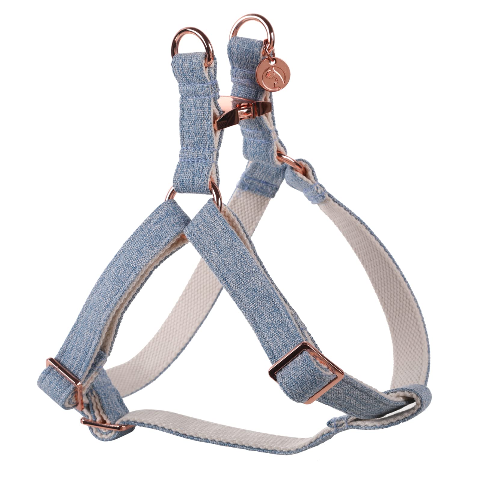DOGWONG Blue Hemp Dog Harness - Hypoallergenic Adjustable Cotton Vest for Small Medium Large Dogs with Sensitive Skin | Perfect for Walking, Training & Outdoor Adventures