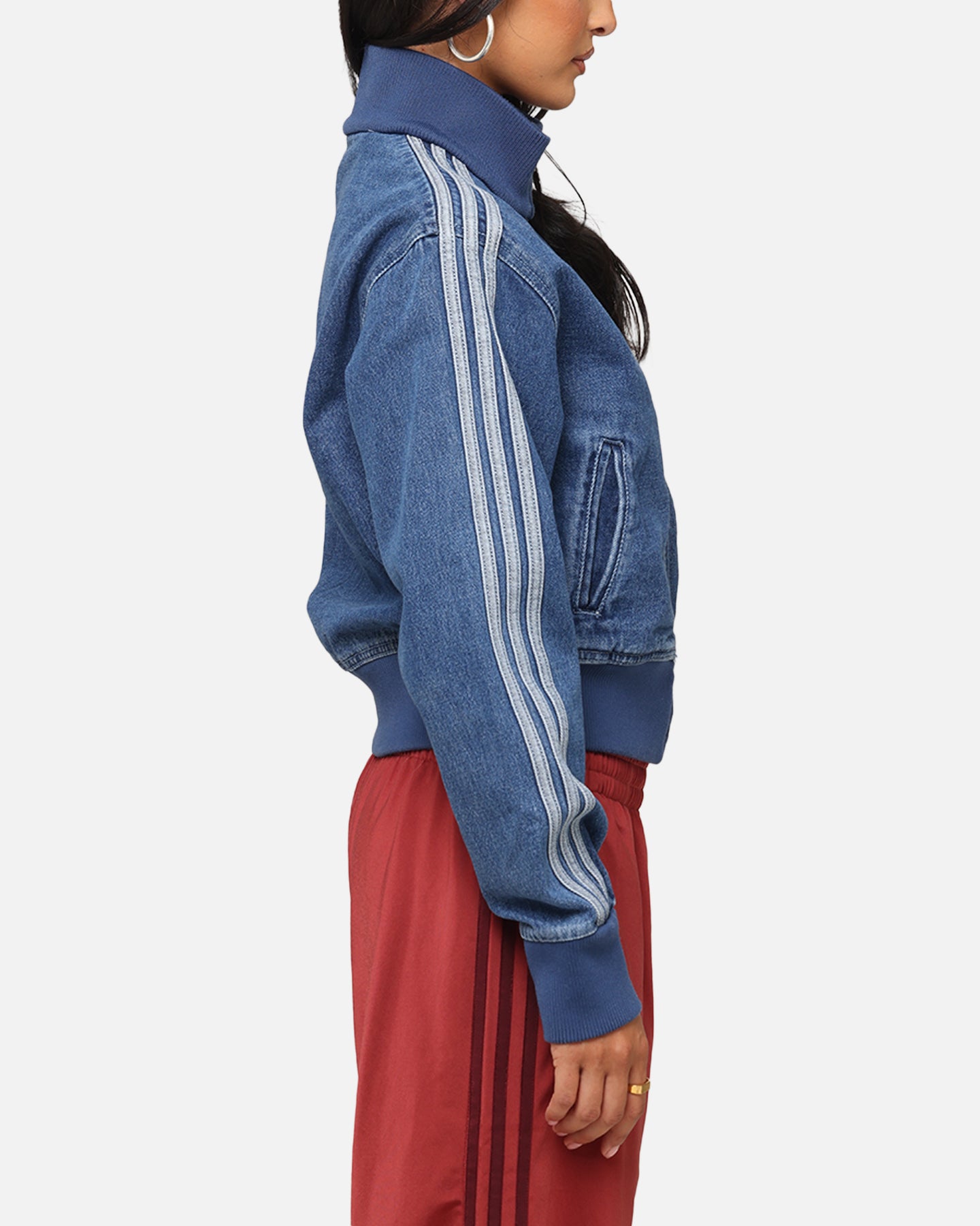 Adidas Women's Denim Track Jacket - Indigo Blue Lightweight Casual Athletic Hoodie for Running, Gym & Streetwear Fashion