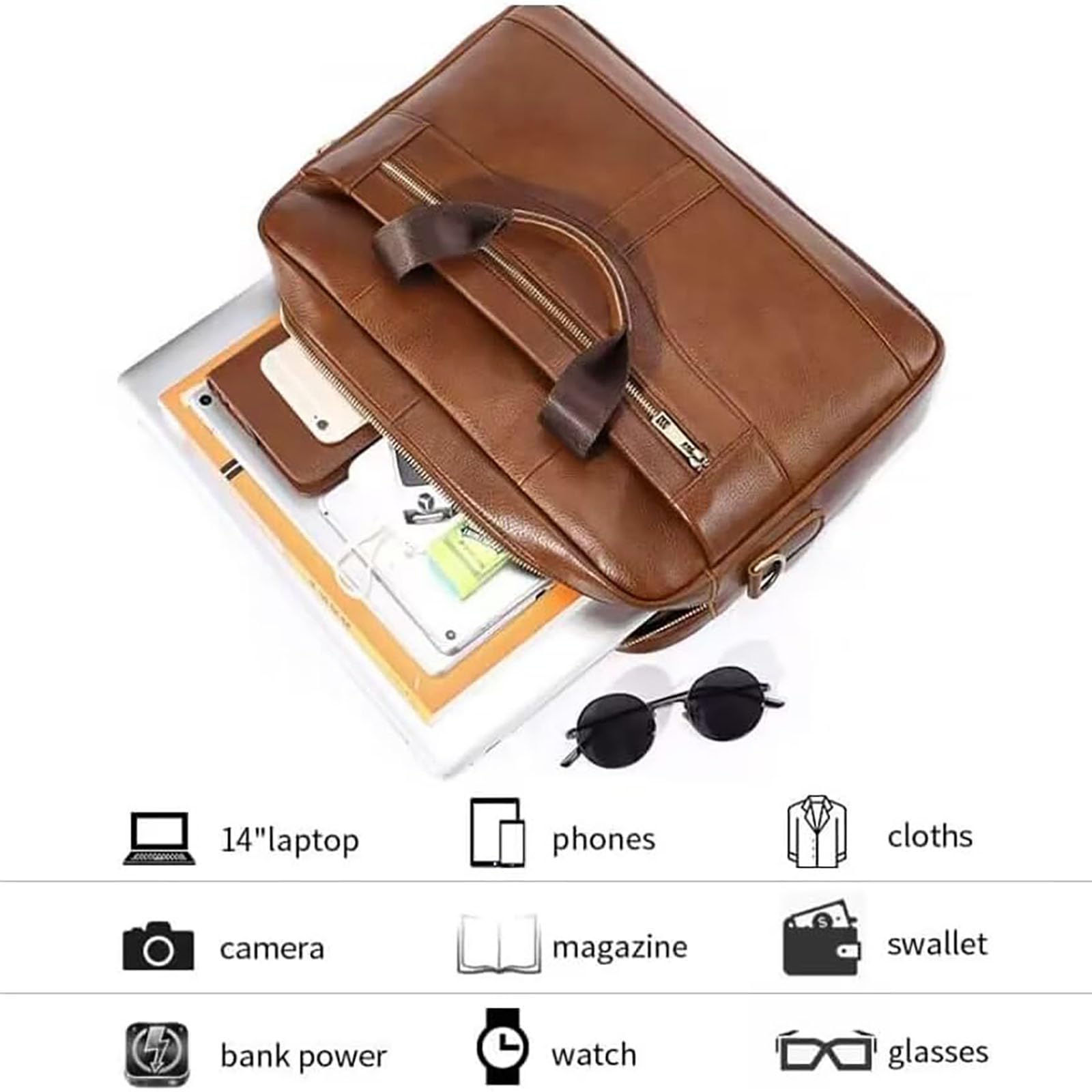 Premium Genuine Leather Briefcase for Men - Stylish Laptop Bag & Business Messenger Bag with Shoulder Strap - Perfect for Office, Work, Travel & Professional Meetings