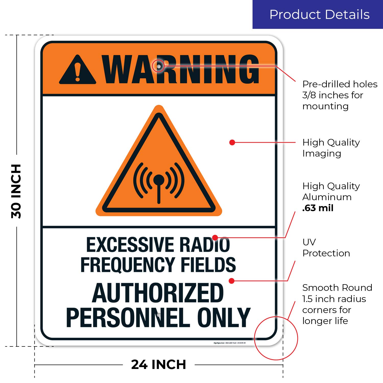 ANSI Warning Sign - Excessive Radio Frequency Fields Authorized Personnel Only - 24x30 Inches Rust Free .063 Aluminum Sign - Fade Resistant for Indoor/Outdoor Use - Made in USA - Perfect for Industrial Facilities, Laboratories & Restricted Areas