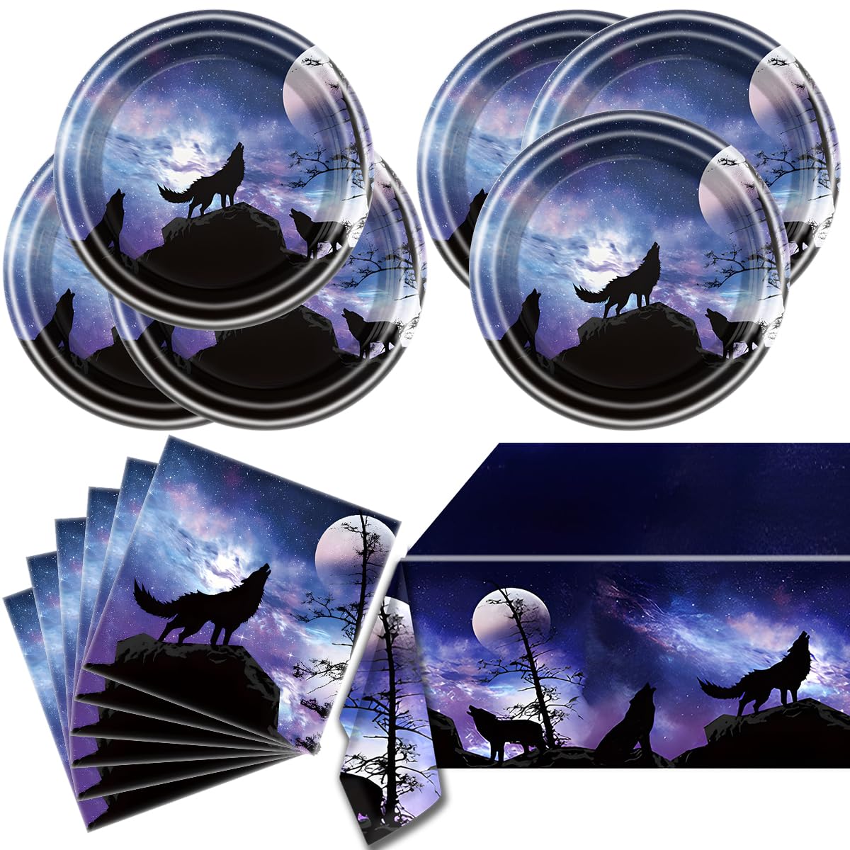 Wolf Themed Birthday Party Tableware Set - 20 Plates, 20 Napkins & 86