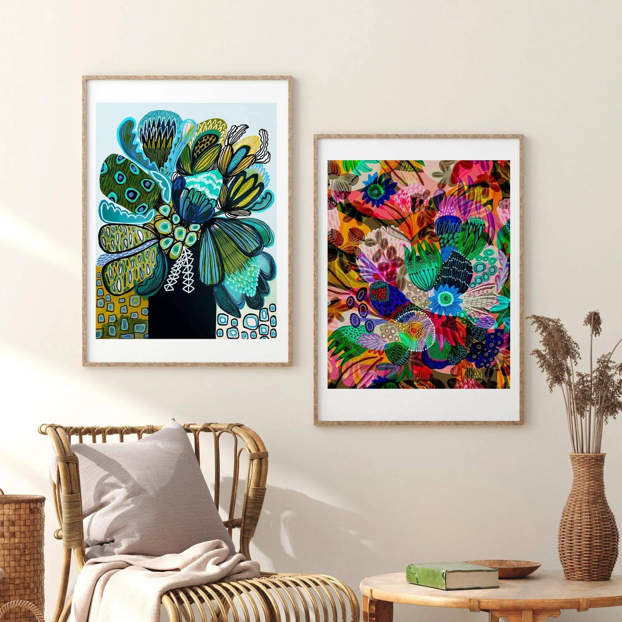 Azure Flowers and Garden of Eden Wall Art Prints - Stunning Botanical Canvas Paintings for Home & Office Decor | Perfect for Living Room, Bedroom, Kitchen Decor