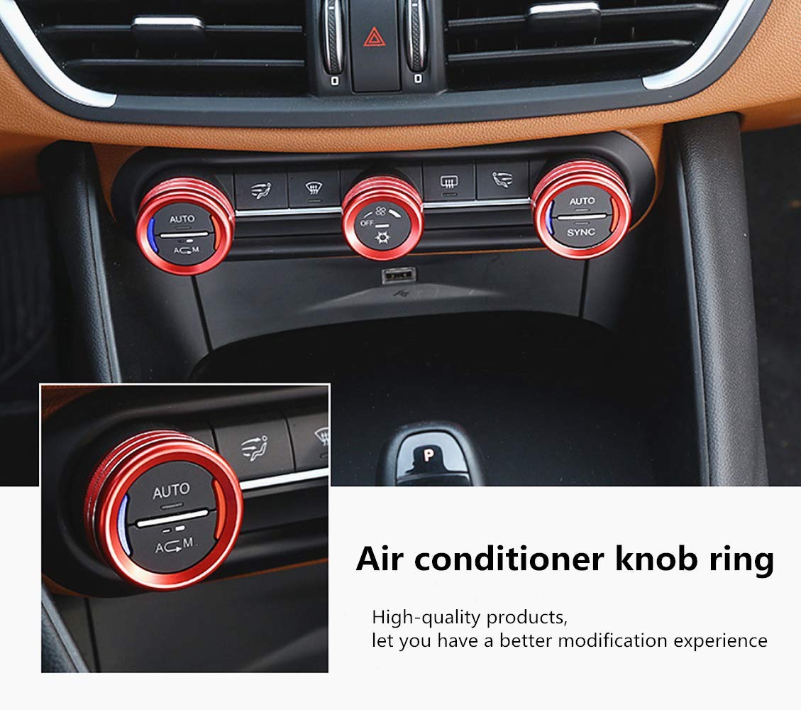 Alfa Romeo Giulia Stelvio Interior Mods (2015-2023) - Aluminum Alloy AC Knob Rings (3pc/Set, Red) for Car Upgrades