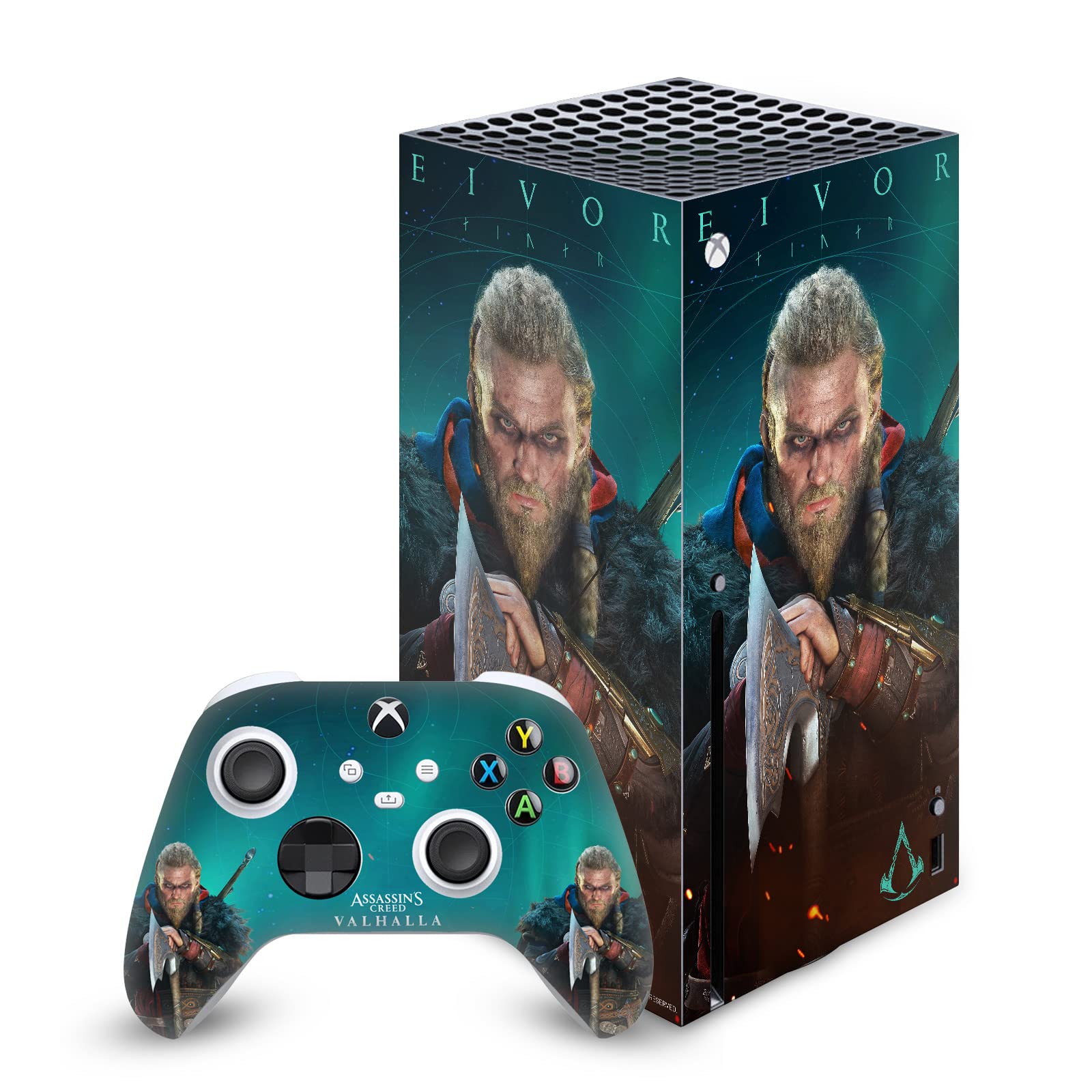 Officially Licensed Assassin's Creed Eivor Valhalla Vinyl Sticker Skin Decal - Compatible with Xbox Series X Console & Controller Bundle - Gaming Accessories for Xbox Fans & Collectors - Perfect for Customizing Your Gaming Setup