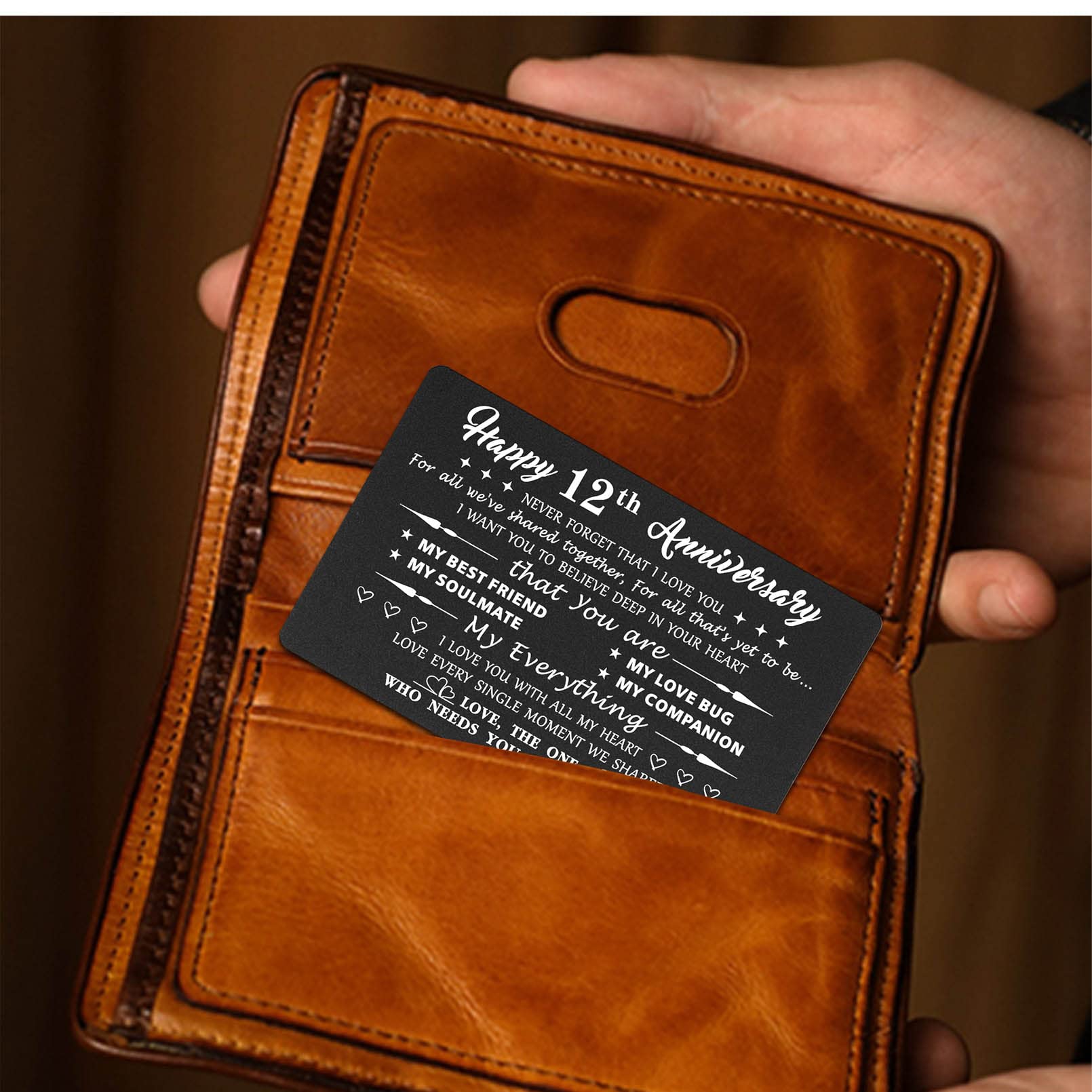 12th Anniversary Card Gift for Husband or Wife - Engraved Metal Wallet Card with 'Never Forget I Love You' Message - Romantic Keepsake for 12 Year Wedding Anniversary - Perfect for Couples, Anniversaries & Special Occasions
