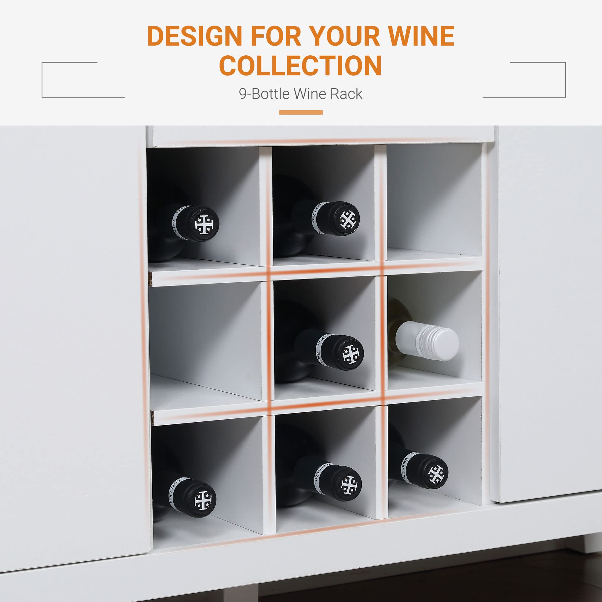 HOMCOM Coffee Bar Cabinet with 9-Bottle Wine Rack - Sideboard Buffet Cabinet with Drawers & Adjustable Shelves in Natural & White - Perfect for Kitchen, Dining Room & Home Bar Organization