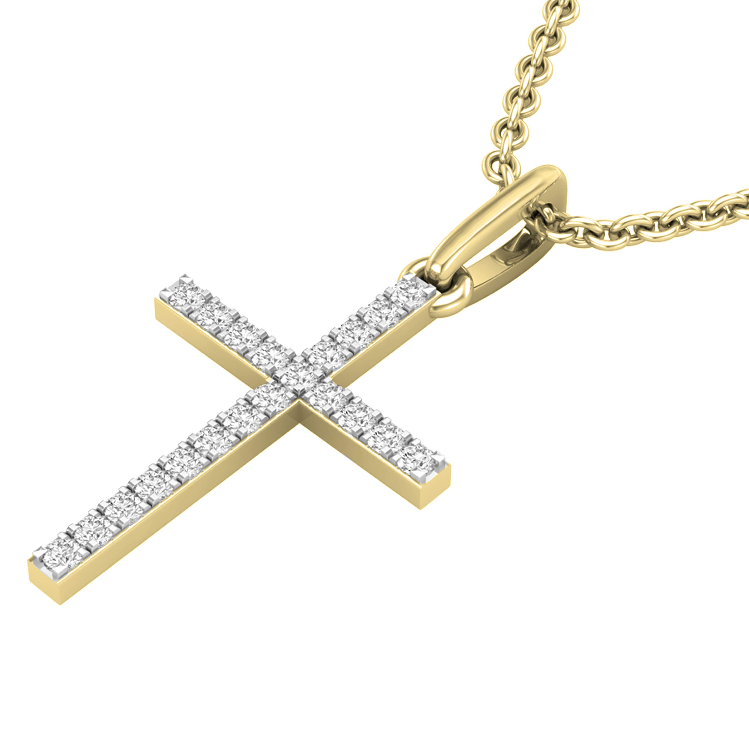 Dazzlingrock 14K Solid Gold Round White Diamond Women's Cross Pendant Necklace with Chain - Perfect for Religious Gifts, Baptism, First Communion & Everyday Elegance